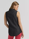 WOMEN'S LAINEY WILSON X WRANGLER BLACK DENIM SLEEVELESS SHIRT - DEEP BLACK
