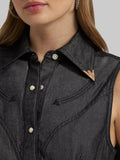 WOMEN'S LAINEY WILSON X WRANGLER BLACK DENIM SLEEVELESS SHIRT - DEEP BLACK