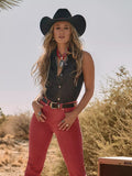 WOMEN'S LAINEY WILSON X WRANGLER BLACK DENIM SLEEVELESS SHIRT - DEEP BLACK