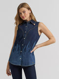 WOMEN'S LAINEY WILSON X WRANGLER FLAME SLEEVELESS DENIM SHIRT - DARK DENIM