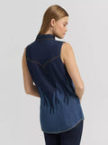WOMEN'S LAINEY WILSON X WRANGLER FLAME SLEEVELESS DENIM SHIRT - DARK DENIM