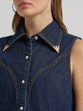 WOMEN'S LAINEY WILSON X WRANGLER FLAME SLEEVELESS DENIM SHIRT - DARK DENIM