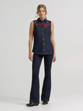 WOMEN'S LAINEY WILSON X WRANGLER EMBROIDERED SLEEVELESS DENIM SHIRT - Dark Rinse