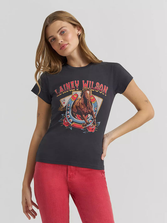 WOMEN'S LAINEY WILSON X WRANGLER ON DECK SHRUNKEN BAND TEE