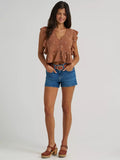 WOMEN'S WRANGLER GAUZY FLUTTER SLEEVE BLOUSE - BROWN