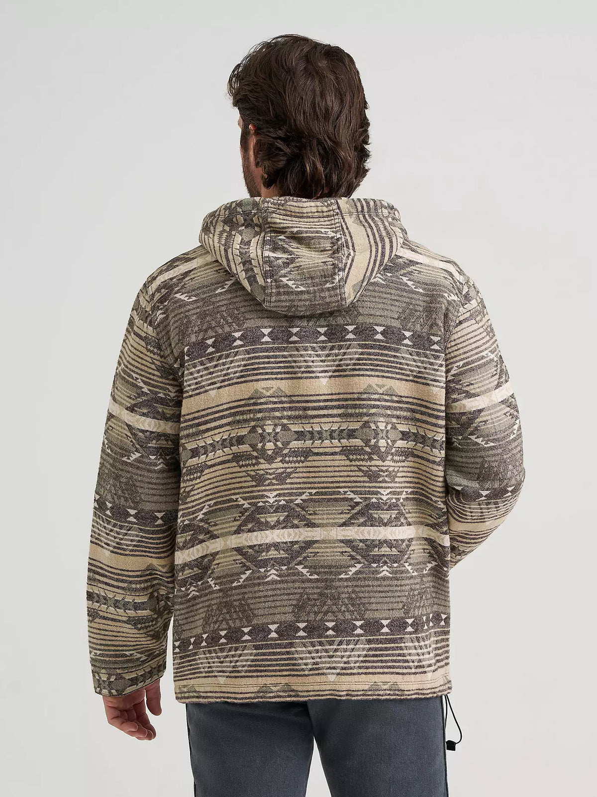 MENS WRANGlER JACQUARD QUARTER ZIP HOODED POPOVER JACKET - Canyon Sand