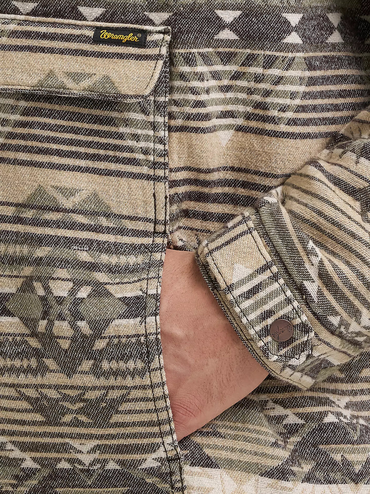 MENS WRANGlER JACQUARD QUARTER ZIP HOODED POPOVER JACKET - Canyon Sand