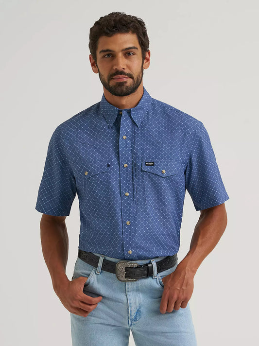 MENS WRANGLER ALL TERRAIN GEAR MEN'S PERFORMANCE PRINT SHIRT - INDIGO