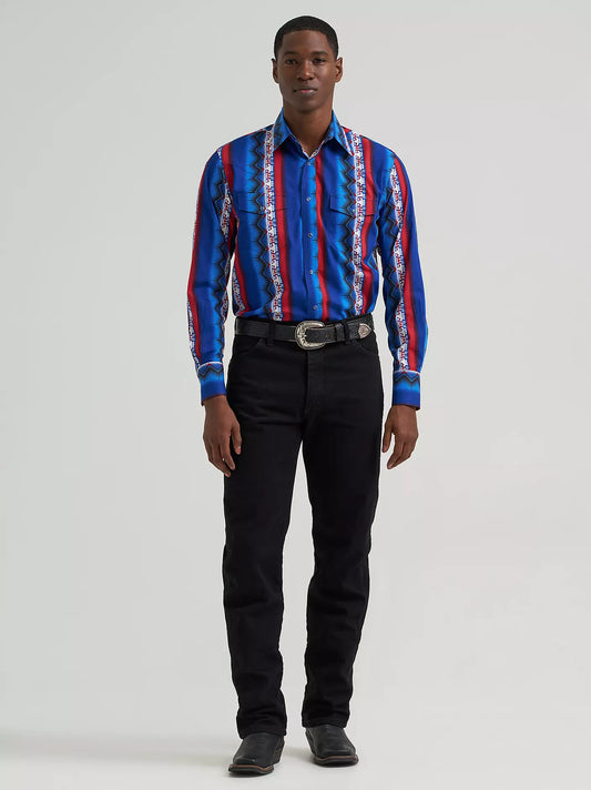 MENS WRANGLER CHECOTAH® LONG SLEEVE WESTERN SNAP PRINTED SHIRT - OLD GLORY