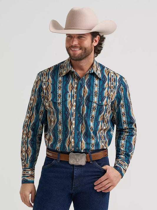 MENS WRANGLER CHECOTAH® LONG SLEEVE WESTERN SNAP PRINTED SHIRT - HIGH DESERT