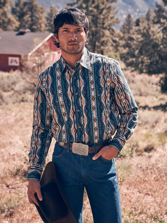 MENS WRANGLER CHECOTAH® LONG SLEEVE WESTERN SNAP PRINTED SHIRT - HIGH DESERT