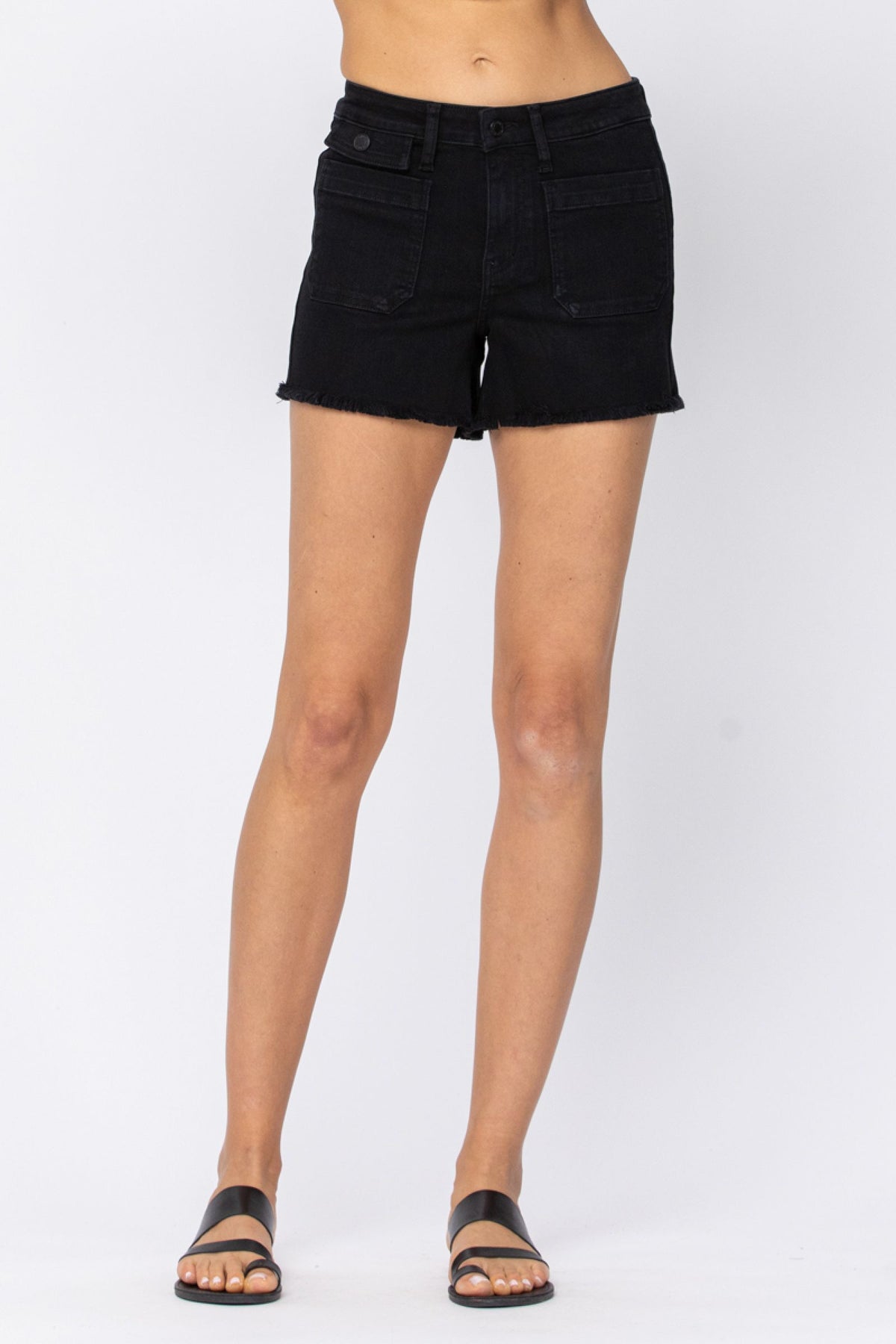 JUDY BLUE CARGO PATCH POCKET SHORTS - BLACK