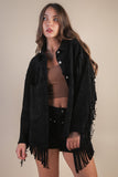 SUEDE FRINGE DETAIL WESTERN SHACKET - BLACK