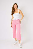 JUDY BLUE HIGH WAIST GARMENT DYED TUMMY CONTROL CROP WIDE LEG - PINK