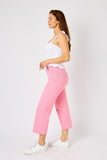 JUDY BLUE HIGH WAIST GARMENT DYED TUMMY CONTROL CROP WIDE LEG - PINK