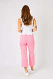 JUDY BLUE HIGH WAIST GARMENT DYED TUMMY CONTROL CROP WIDE LEG - PINK