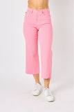 JUDY BLUE HIGH WAIST GARMENT DYED TUMMY CONTROL CROP WIDE LEG - PINK