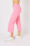 JUDY BLUE HIGH WAIST GARMENT DYED TUMMY CONTROL CROP WIDE LEG - PINK