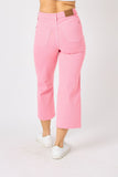 JUDY BLUE HIGH WAIST GARMENT DYED TUMMY CONTROL CROP WIDE LEG - PINK