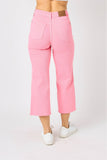 JUDY BLUE HIGH WAIST GARMENT DYED TUMMY CONTROL CROP WIDE LEG - PINK