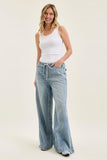 JUDY BLUE HIGH WAIST PALAZZO FEATHERWEIGHT W DRAWCORD - MEDIUM STONE