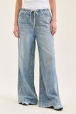 JUDY BLUE HIGH WAIST PALAZZO FEATHERWEIGHT W DRAWCORD - MEDIUM STONE