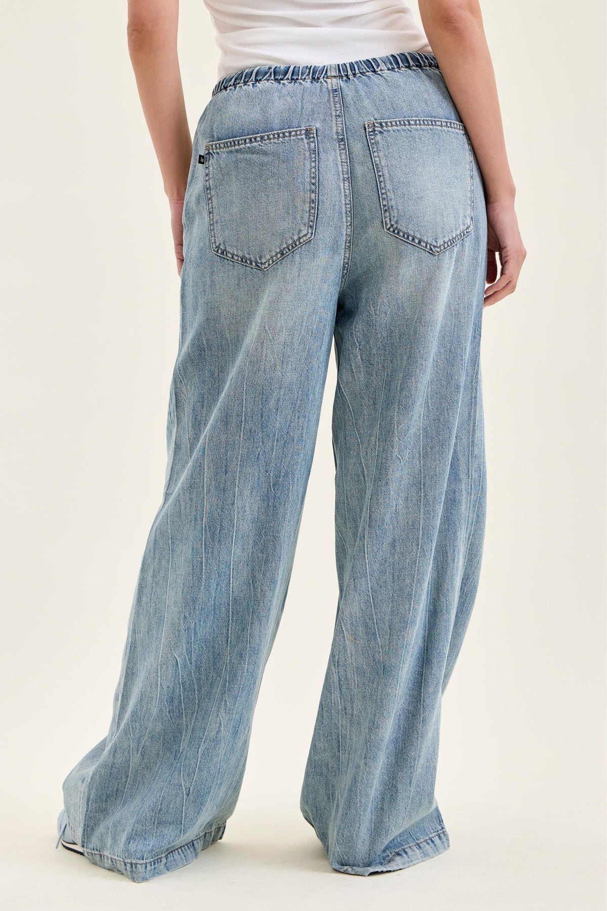 JUDY BLUE HIGH WAIST PALAZZO FEATHERWEIGHT W DRAWCORD - MEDIUM STONE