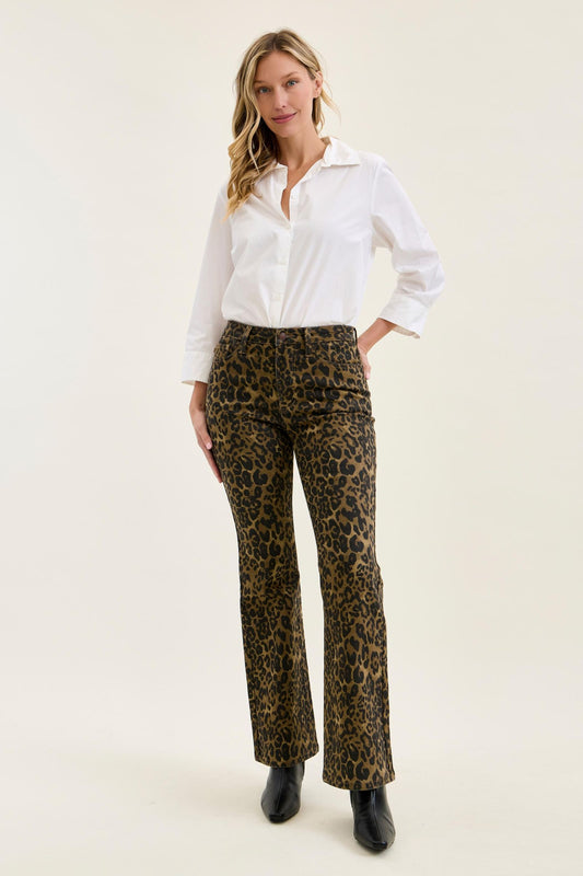 JUDY BLUE HIGH WAIST BOOTCUT LEOPARD PRINT JEANS