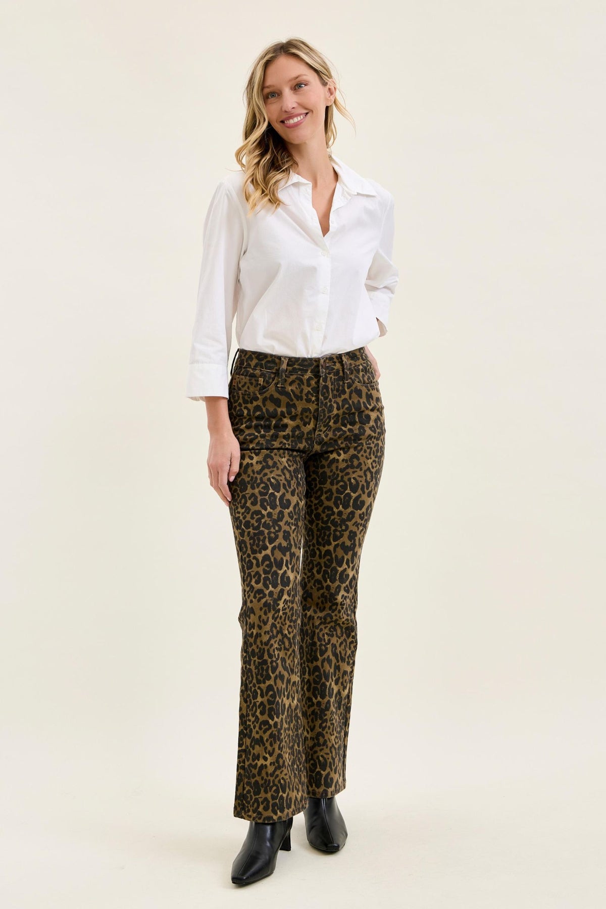 JUDY BLUE HIGH WAIST BOOTCUT LEOPARD PRINT JEANS