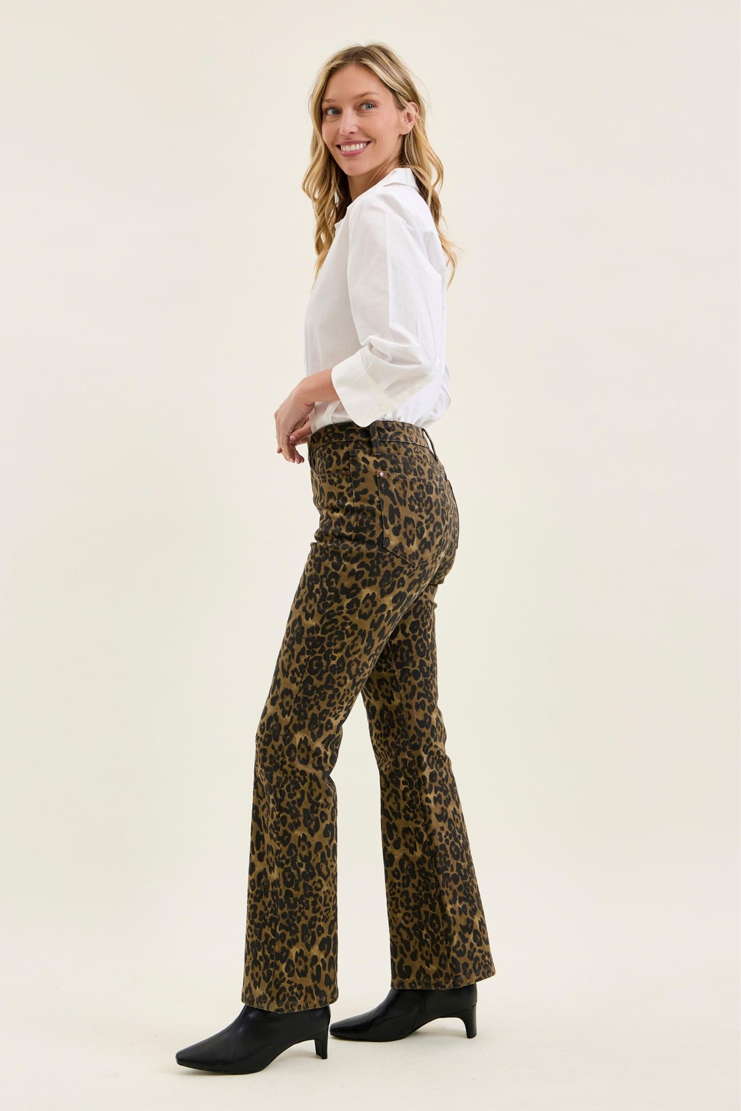 JUDY BLUE HIGH WAIST BOOTCUT LEOPARD PRINT JEANS
