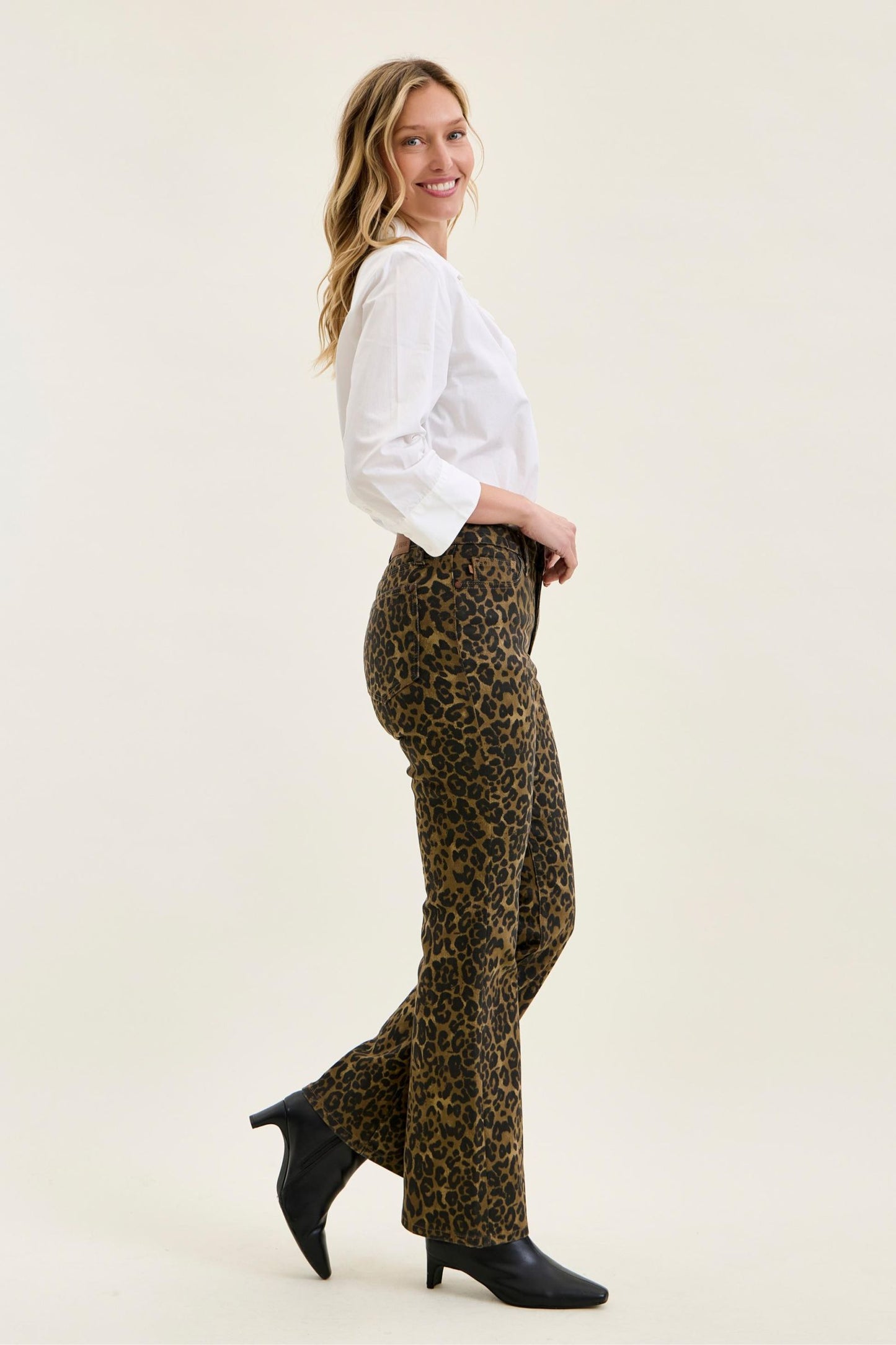 JUDY BLUE HIGH WAIST BOOTCUT LEOPARD PRINT JEANS