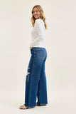 JUDY BLUE HIGH WAIST R.M. COLUMN STRAIGHT DESTRUCTED  ADJ WB TABS - MEDIUM STONE