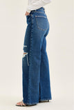 JUDY BLUE HIGH WAIST R.M. COLUMN STRAIGHT DESTRUCTED  ADJ WB TABS - MEDIUM STONE