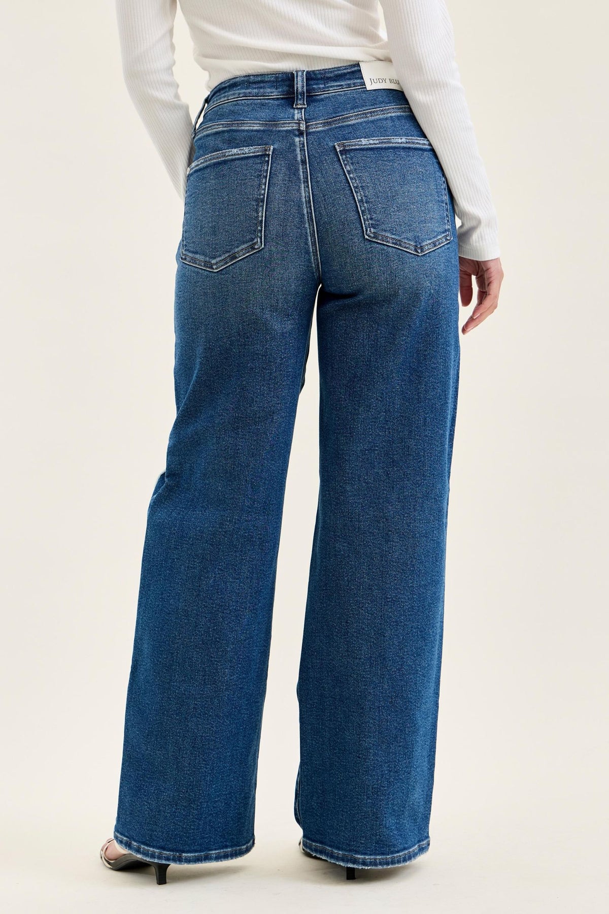 JUDY BLUE HIGH WAIST R.M. COLUMN STRAIGHT DESTRUCTED  ADJ WB TABS - MEDIUM STONE