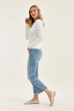 JUDY BLUE MID RISE KICK FLARE W FRAYED HEM JEANS - LIGHT STONE