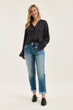 JUDY BLUE MID RISE BOYFRIEND COOL DENIM CROSS BACK BELT LOOP JEANS - MEDIUM STONE
