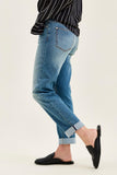 JUDY BLUE MID RISE BOYFRIEND COOL DENIM CROSS BACK BELT LOOP JEANS - MEDIUM STONE