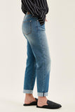 JUDY BLUE MID RISE BOYFRIEND COOL DENIM CROSS BACK BELT LOOP JEANS - MEDIUM STONE