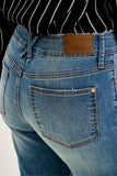 JUDY BLUE MID RISE BOYFRIEND COOL DENIM CROSS BACK BELT LOOP JEANS - MEDIUM STONE