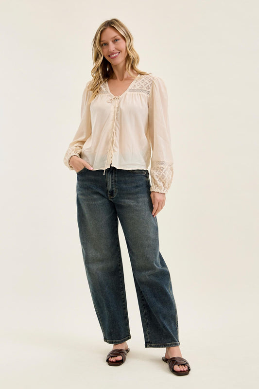 JUDY BLUE HIGH WAIST MARLOW W HOLLYWOOD WAIST BAND + DOUBLE BUTTON - MEDIUM STONE