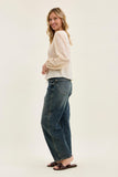 JUDY BLUE HIGH WAIST MARLOW W HOLLYWOOD WAIST BAND + DOUBLE BUTTON - MEDIUM STONE