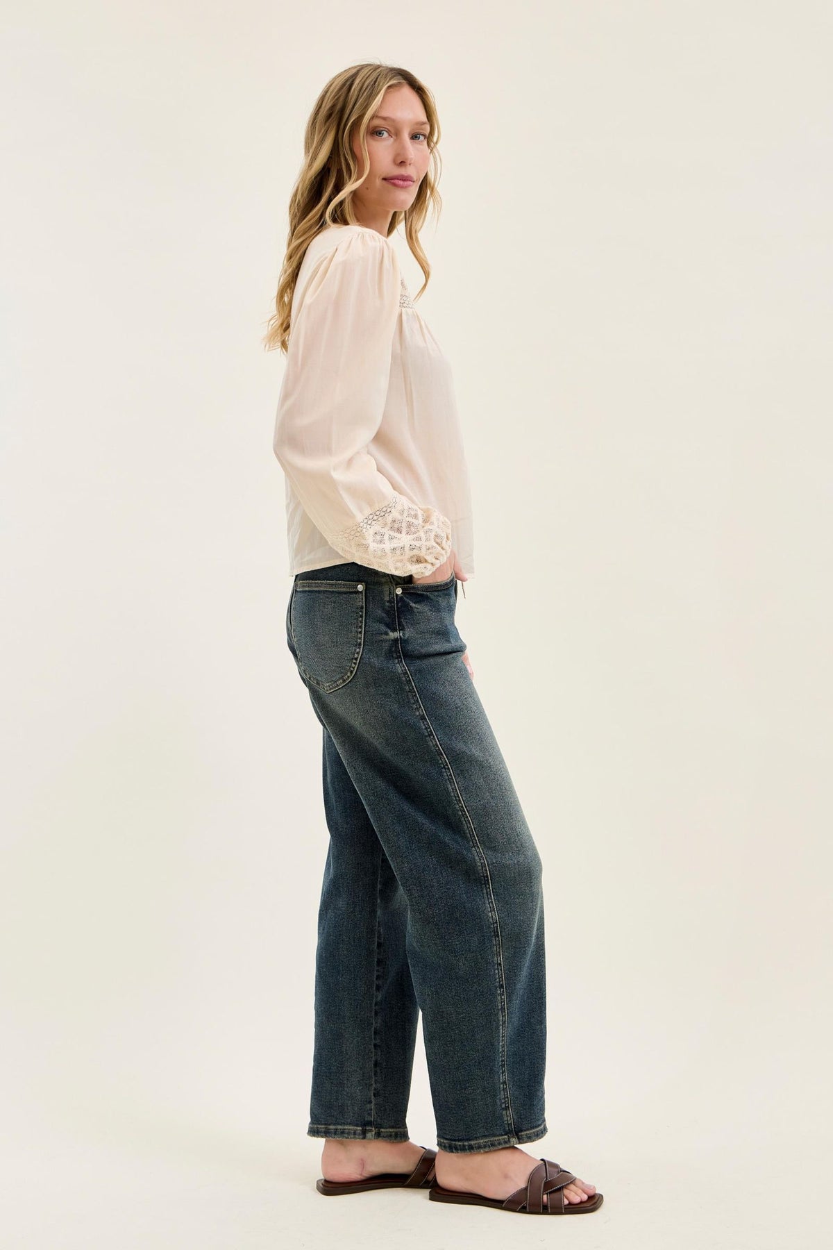 JUDY BLUE HIGH WAIST MARLOW W HOLLYWOOD WAIST BAND + DOUBLE BUTTON - MEDIUM STONE