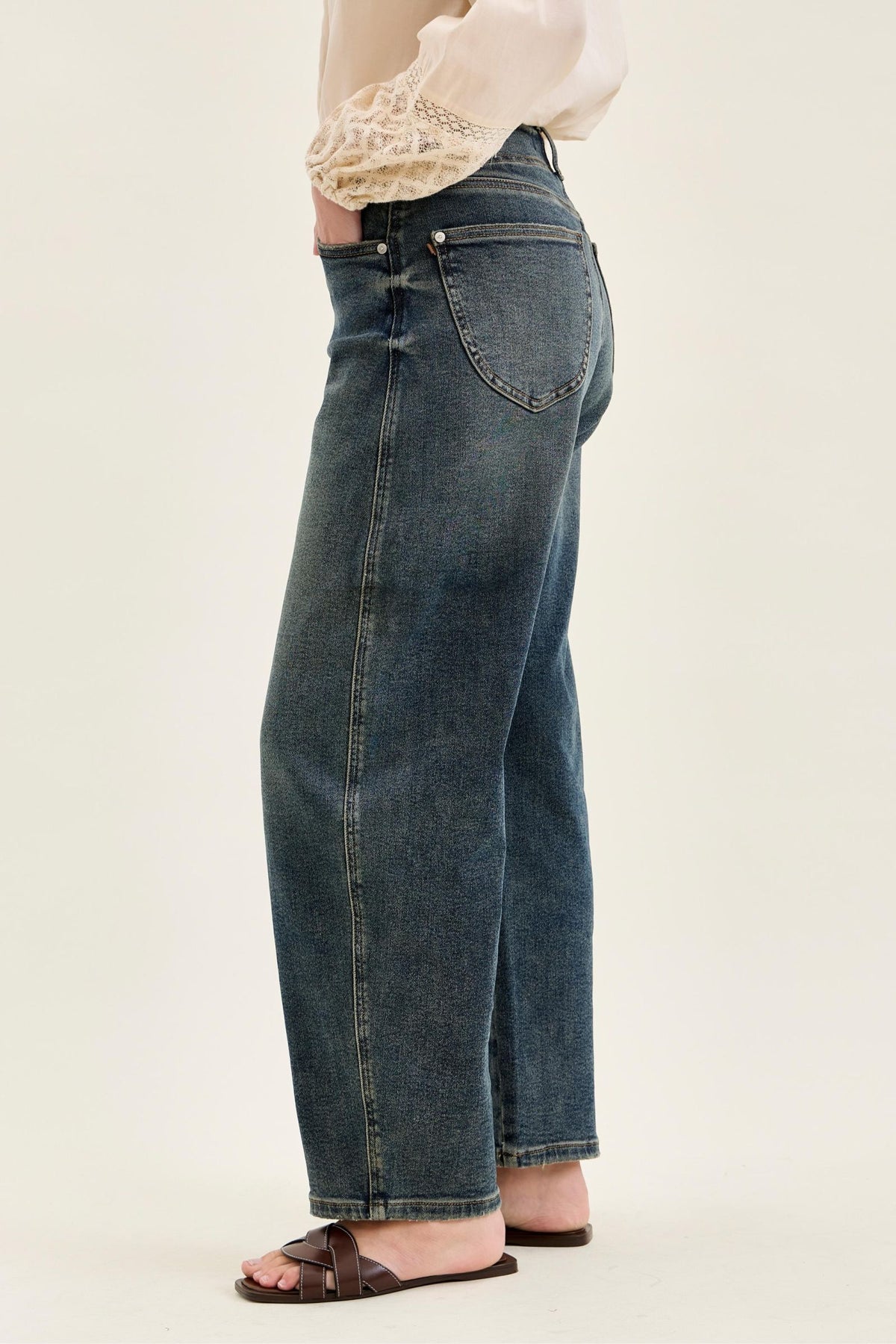 JUDY BLUE HIGH WAIST MARLOW W HOLLYWOOD WAIST BAND + DOUBLE BUTTON - MEDIUM STONE