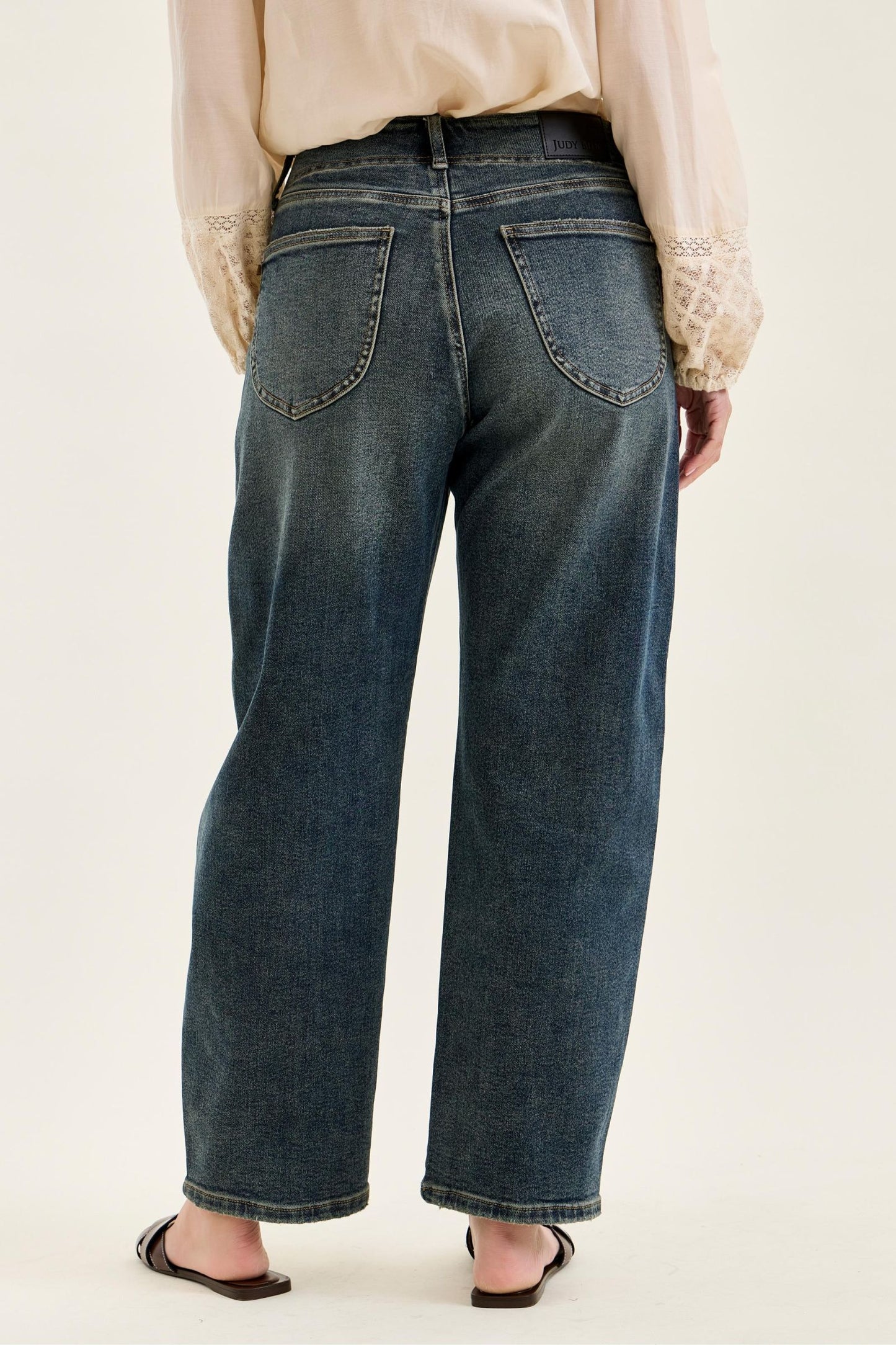 JUDY BLUE HIGH WAIST MARLOW W HOLLYWOOD WAIST BAND + DOUBLE BUTTON - MEDIUM STONE