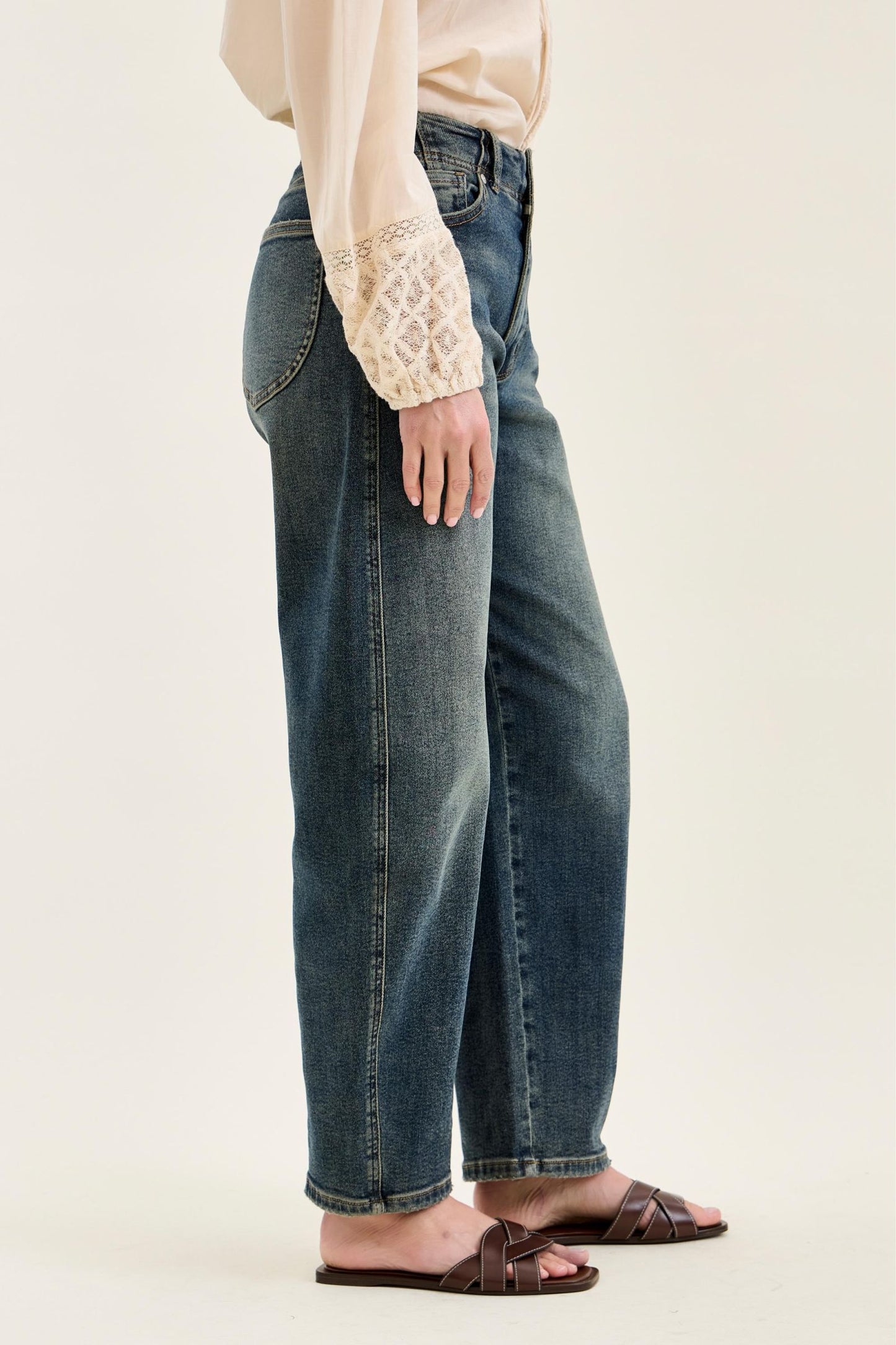 JUDY BLUE HIGH WAIST MARLOW W HOLLYWOOD WAIST BAND + DOUBLE BUTTON - MEDIUM STONE