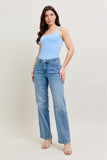 JUDY BLUE MID RISE TUMMY CONTROL VINTAGE WASH STRAIGHT JEANS - MEDIUM STONE
