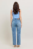 JUDY BLUE MID RISE TUMMY CONTROL VINTAGE WASH STRAIGHT JEANS - MEDIUM STONE