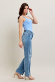 JUDY BLUE MID RISE TUMMY CONTROL VINTAGE WASH STRAIGHT JEANS - MEDIUM STONE