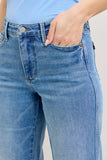 JUDY BLUE MID RISE TUMMY CONTROL VINTAGE WASH STRAIGHT JEANS - MEDIUM STONE