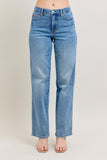 JUDY BLUE MID RISE TUMMY CONTROL VINTAGE WASH STRAIGHT JEANS - MEDIUM STONE